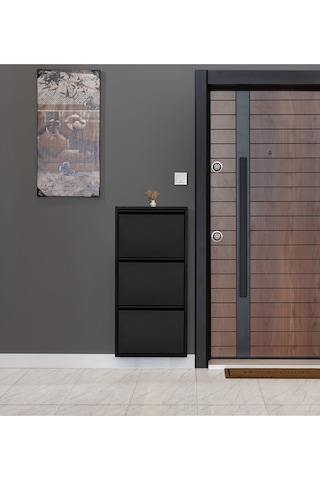 Kaser Siyah Metal Ayakkabılık 3'Lü Siyah