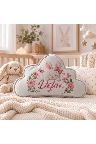 Bk Gift Kişiye Özel İsimli Gri Bulut Yastık-1 - Bebek Ve Çocuk Odası Dekoratif Yastık 34,5x22 Cm