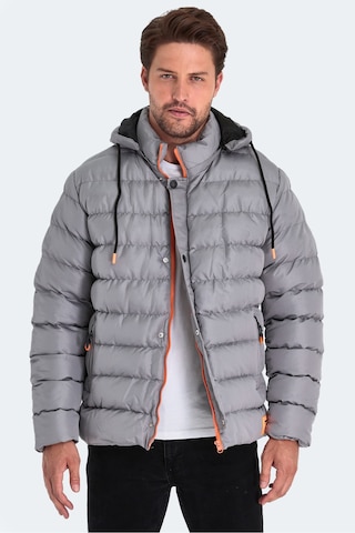 Slazenger Salıne Erkek Kapüşonlu Şişme Gri Mont & Kaban Gri