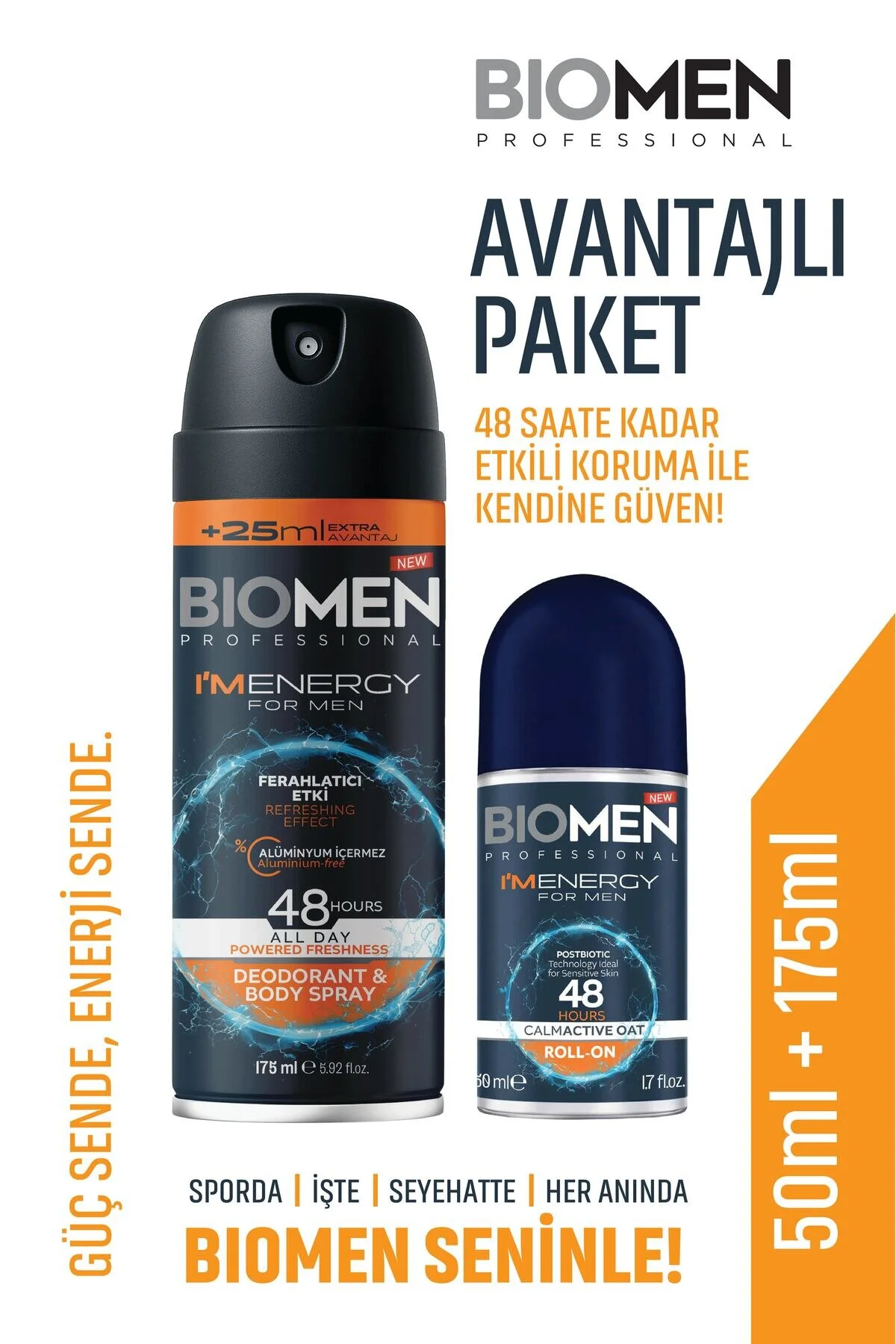 Body Sprey For Men Ferahlatıcı Etki I'm Energy 175 Ml & Roll-on For Men Ferahlatıcı Etki I'm Energy 50 Ml