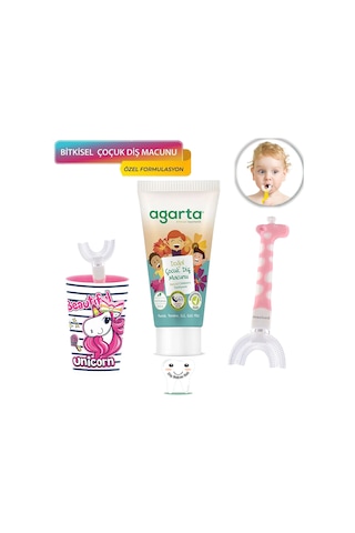 Mas Lord U Tipi Yeni Nesil Diş Fırçası Seti - Pembe Fırçalık + Pembe Zürafa 6-12 Yaş +Agarta Çocuk Diş Macunu