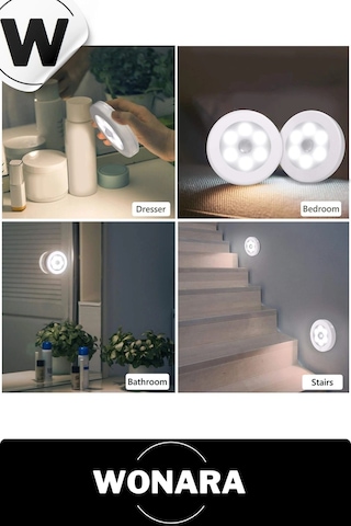 Özel Tasarım Mıknatıslı 3 Modlu Hareket Sensörlü 8 Led'li Usb Şarjlı Beyaz Aydınlatmalı Gece Lambası Diğer