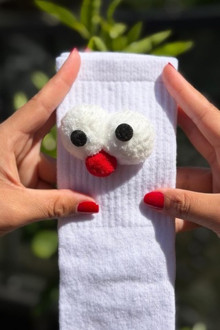 Lousocks Unisex Beyaz Pörtlek Gözlü Eğlenceli Soket Çorap