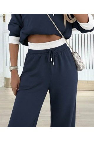 S-pazarım Kadın Uzun Kollu Kapşonlu Viskon Iki Iplik Füme Bluz Ve Pantolon Ikili Takım Gri