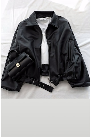 Prifaldi Oversize Bomber Deri Ceket Siyah