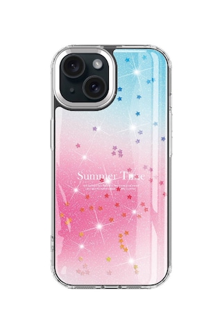Zeyline Apple Uyumlu iPhone 15 Simli Desenli Parlak Zore Task Kapak-mavi