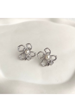 Kadın Küpe İnci Minik Zirkon Taş Detay Çiçek Küpe 001