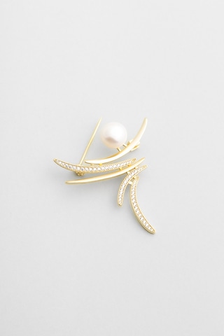 Liora İnci 18 Ayar Sarı Altın Kaplama Gümüş Broş Sarı