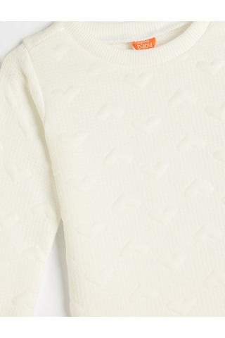 Koton Basic Sweatshirt Uzun Kollu Bisiklet Yaka Kalp Detaylı Dokulu Ekru 5smg10059ak Ekru
