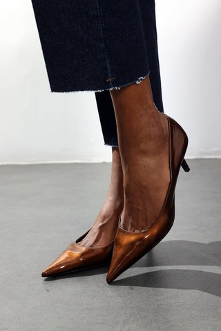 5In1Canpolat Karamel Rugan Deri Klasik Stiletto 25445 Karamel