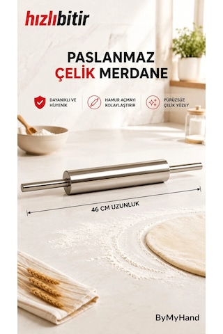 Bymyhand Paslanmaz Çelik Hamur Açma Merdanesi 46 Cm Metal