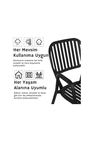 Alüminyum Döküm Masa Sandalye Takımı Bahçe Veranda Balkon Oturma Grubu 3 Parça 2 Koltuk Kolçaklı Sandalye 1 Set