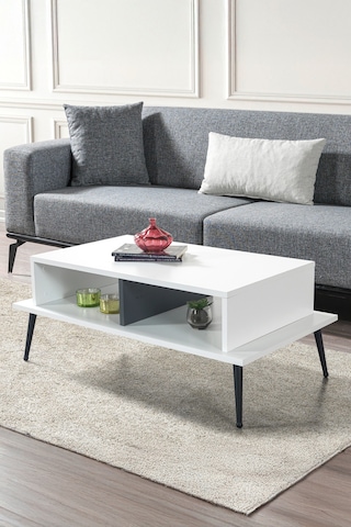 2012 Şile Metal Ayaklı Orta Sehpa , Salon Sehpası Beyaz - Antrasit Beyaz - Antrasit