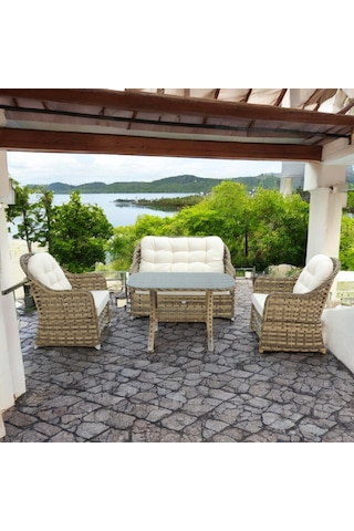 Radiance Rehome Rattan Bahçe Oturma Grubu 2+1+1+ Sehpa Açık Kahverengi
