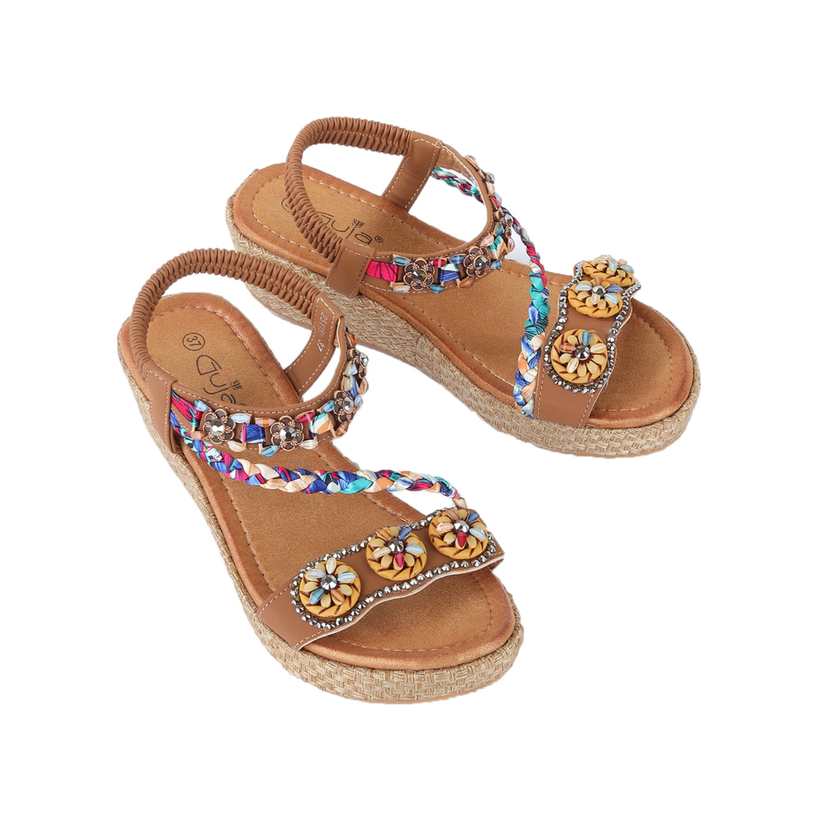 Vojo Daisy Rahat Taban Taş Boncuk Detaylı Kadın Sandalet 267800001858 13 Taba Taba
