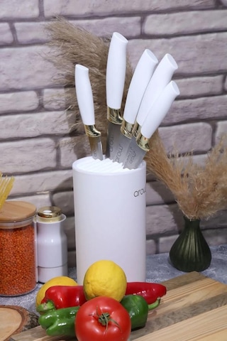 Arow Standlı Lüx Bıçak Seti Beyaz Tr-2657