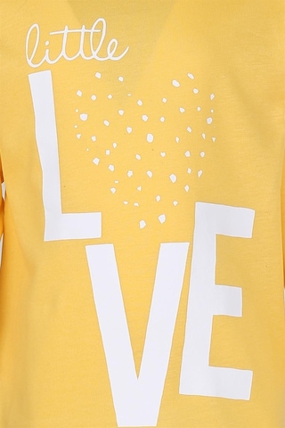 Luess Love Baskılı Garni Detaylı Uzun Kol Kız Çocuk T-shirt Sarı