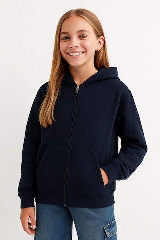 Kız Çocuk Basic Fermuarlı Kapüşonlu Okul Sweatshırt G2025-3-2 Lacivert