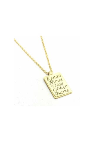 Gümüş İsimli Dikdörtgen Plaka Kolye Sarı