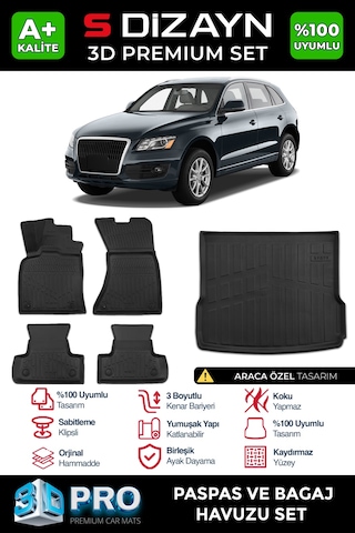 S-dizayn Audi Q5 3d Pro Havuzlu Paspas Ve Bagaj Havuzu Seti 2'li Set 2009-2017 A+ Kalite