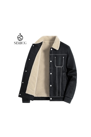 Açık Hava Eğlence Artı Kadife Kalın Bol Sıcak Erkek Ceketi Siyah