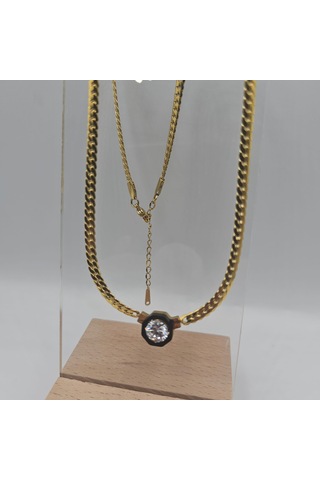 Altın Kaplama Mineli Çelik Leyla Kolye Altın