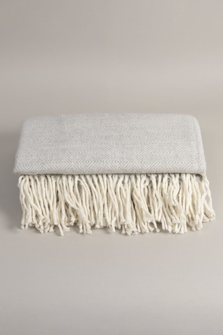 Suez Gri Beyaz Renkli Yün Çift Kişilik Battaniyesi 91249 180x220 Gri