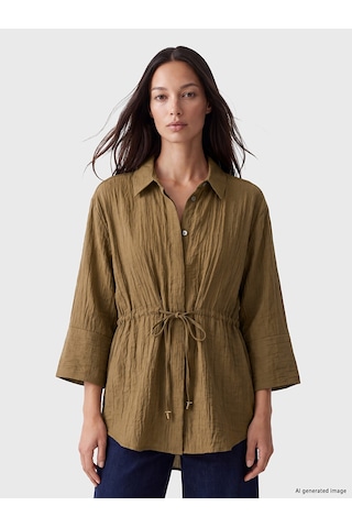 Lcwaıkıkı Classic Kahverengi Oversize Armürlü Kadın Gömlek