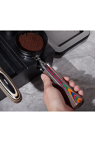 Cimbali Kaşığı 2 Kulakçıklı Ahşap Saplı Espresso Portafilter - Renkli / Abanoz Desenli Ergonomik Kahve Filtre Tutacağı