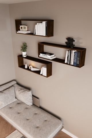 Df05105 3'lü Raf Kitaplık Duvar Rafı Dekoratif Kitaplık Barok