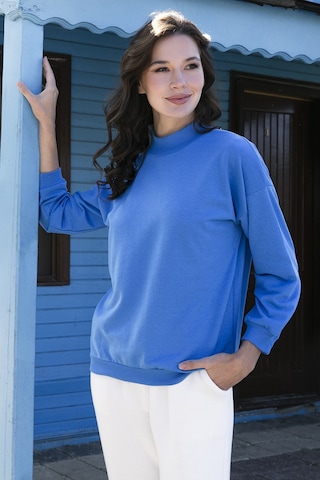Lela Pamuklu Dik Yaka Basic Örme Bayan Sweat 5863323 Turkuaz