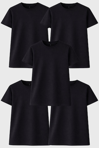 Blayn Jeans Kadın 10'lu Tişört Seti %100 Pamuk Basic Regular Fit Bisiklet Yaka Düz Renk Günlük T-shirt Siyah