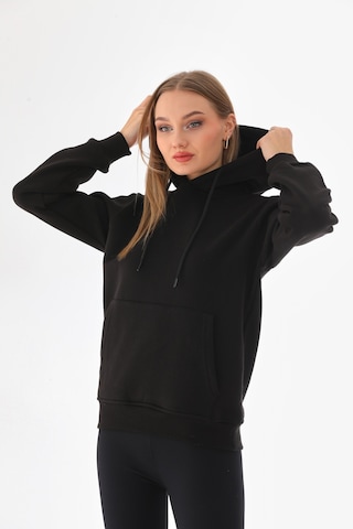 Everest Everst Kapüşonlu 3 İplik Şardonlu Kanguru Cepli Sweatshirt Siyah