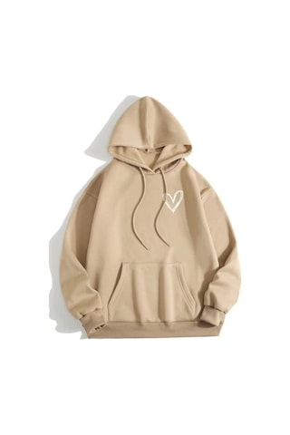 Altamira Unisex Kalp Baskılı Oversize Kapüşonlu Sweatshirt 001