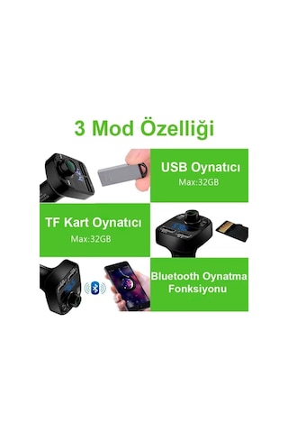 Carx8 Araç Kiti Fm Transmitter Bluetooth 5.0 Micro Sd Usb Şarj Oto Müzik Çalar