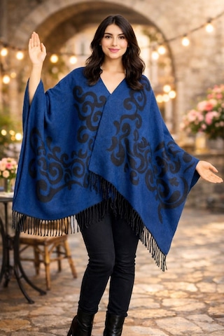 Aldaıyr Kadın Kışlık Çift Taraflı Panço Omuz 140x140 Çok Renkli31
