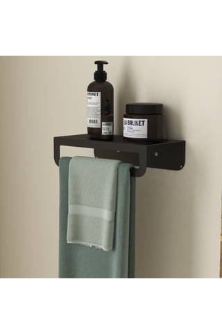 Metal Banyo Rafı - Raflı Havluluk - Havlu Tutacağı - Mutfak Tuvalet Havluluğu - Modern Duş Askısı Siyah