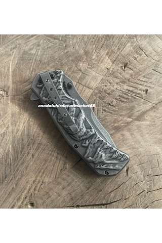 Alaska Carbon Çelik Özel Cep Çakısı Kamp Çakısı Çelik Gövde Klipsli Çakı 22cm Bs13 Gri