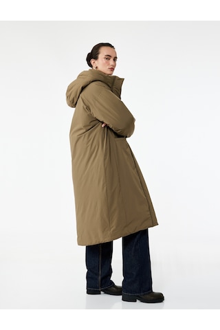 Koton Çıkarılabilir Kapüşonlu Uzun Kollu Fermuarlı Anorak Su İtici Oversize Uzun Mont Haki 6wak00155ew Haki