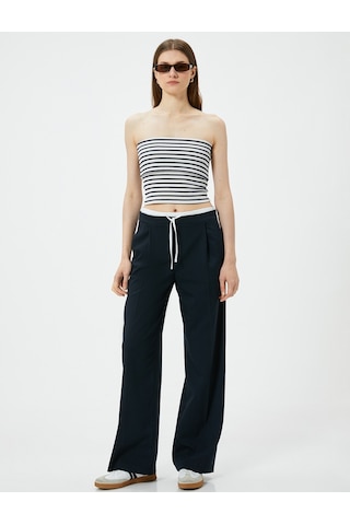 Koton Straplez Üst Kat Detaylı Ribanalı Slim Fit Lacivert Çizgili 4sak10698ek Lacivert