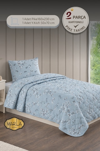 Tek Kişilik Pike Takımı 160x230 Cm Çok Amaçlı Yatak Örtüsü & Battaniye Mavi