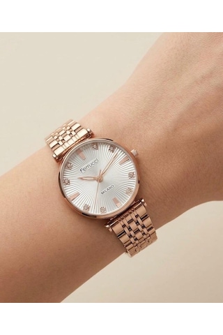 Ferrucci Fc78780 Zirkon Taşlı Kristal Efektli Kadran Çelik Kordon Ve Kasa Kadın Kol Saati Rose Gold