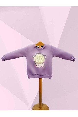 Cantoy Kız Çocuk Motif Desenli Şardonlu 3 İplik Sweatshirt-15459 Lila