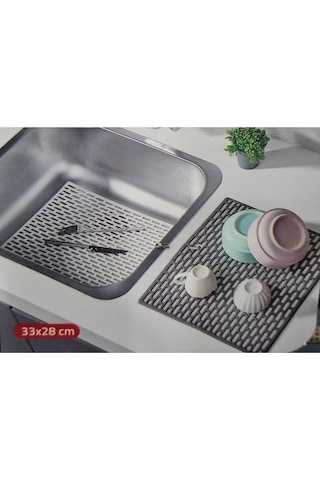 Mainshop Dikdörtgen Silikon Lavabo Buzluk Matı 33x28 Cm Antrasit Renk 1 Adet