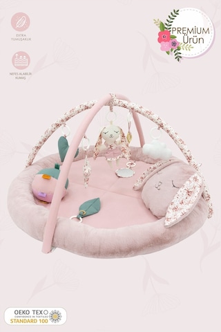 Mordesign Bebek Oyun Alanı, Tavşanlı Bebek Aktivite Matı, Güvenli Ve Yumuşak Oyun Matı, Baby Gym Serisi, Pudra