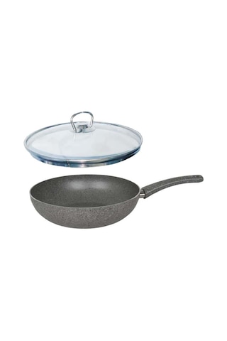 Mehtap Granit Wok Tava 28 Cm Cam Kapaklı Granit