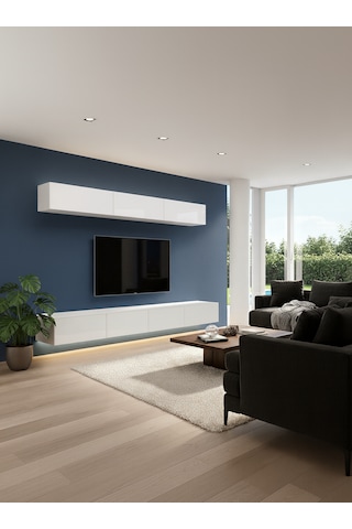 Mac Dizayn Milas Tv Ünitesi Minimalist Tasarım & Akıllı Depolama Yavaş Kapanan Kapaklar Parlak Beyaz