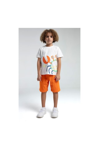 Roly Poly Crab Erkek Çocuk Regular Kalıp Kısa Kol Bermuda Şortlu Pijama Takım Beyaz