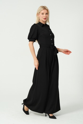 Balon Kol Bağcık Detaylı Tulum Siyah