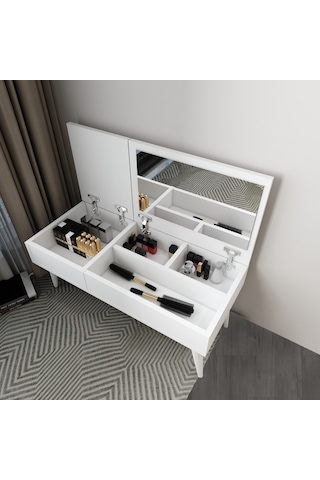 Riva Aynalı Makyaj Masası Makyaj Organizer, Beyaz - Riva Beyaz